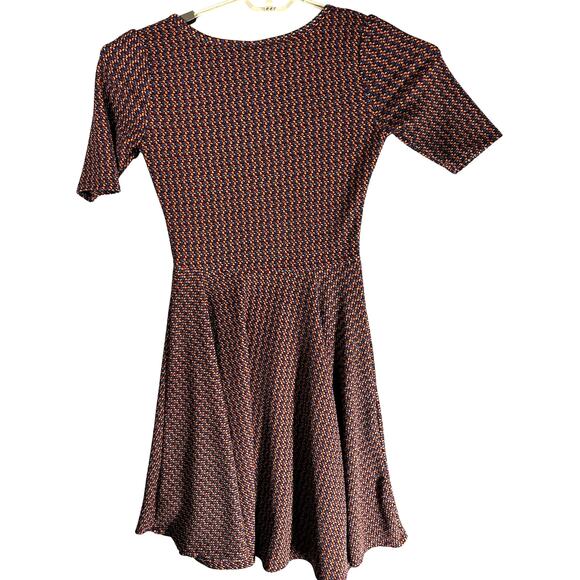 LuLaRoe Midi Dress Womens Size L Purple Orange Short Sleeve Fit Flare Scoop Neck - Picture 3 of 8